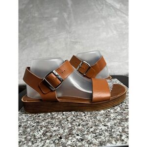 Steve Madden Womens Cognac Brown Leather Platform Wedge Buckle Sandals Size 9